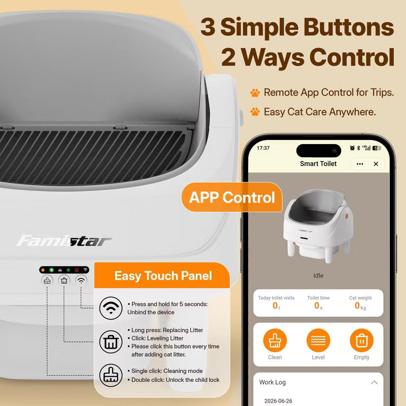 Automatic Cat Litter Box Self Cleaning, Open Top Self Cleaning litter box for multiple cats, Smart App Control,UV Light Sterilization, No Assembly