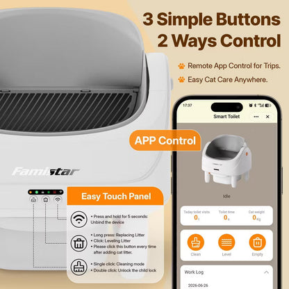 Automatic Cat Litter Box Self Cleaning, Open Top Self Cleaning litter box for multiple cats, Smart App Control,UV Light Sterilization, No Assembly