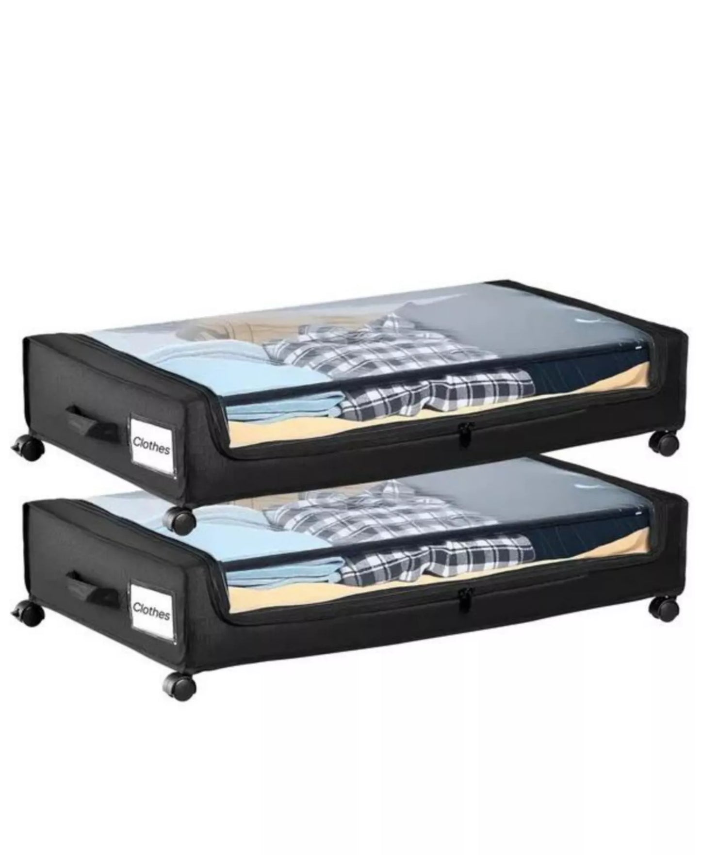 2-Pack Rolling Underbed Storage Bins - Metal Frame Shoe and Clothes Organizer with Clear Lid