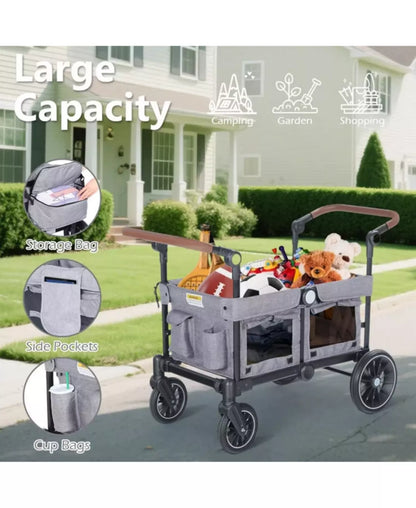 Baby Wagon Stroller for Two with Adjustable Handle, All-Terrain Wheels, Tray and Storage.