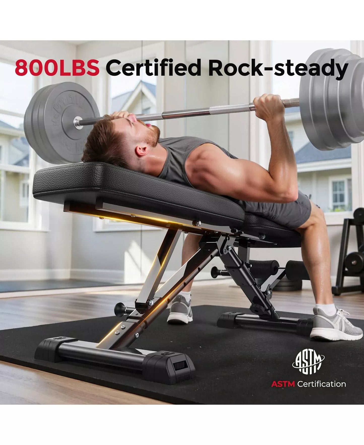 WB5 800LBS ASTM-Certified FLYBIRD WB5 Weight Bench, Foldable FID Adjustable Workout Bench with 30in Extended Backrest