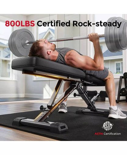 WB5 800LBS ASTM-Certified FLYBIRD WB5 Weight Bench, Foldable FID Adjustable Workout Bench with 30in Extended Backrest