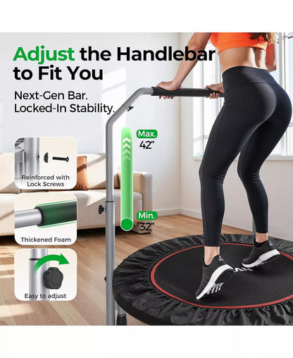 Foldable Mini Trampoline, 330lbs Fitness Rebounder with Adjustable Foam Handle for Indoor/Garden Workout