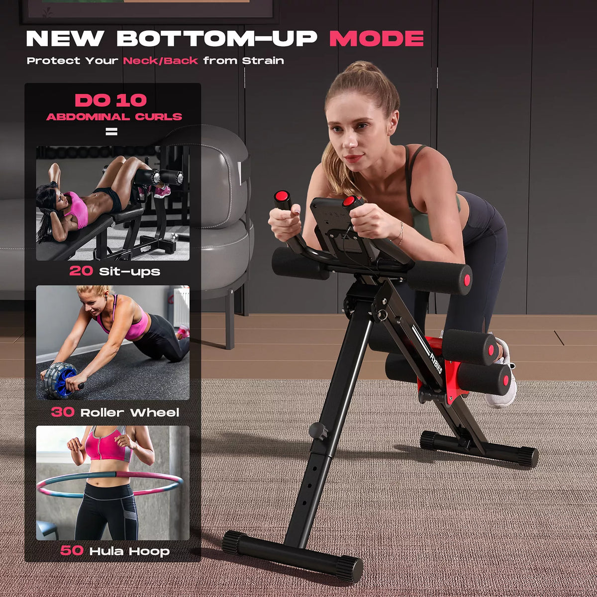 Adjustable Ab Workout Machine for Home Gym, Full Body Strength Training Exercise Equipment, Foldable Waist Trainer for Body Shaping
