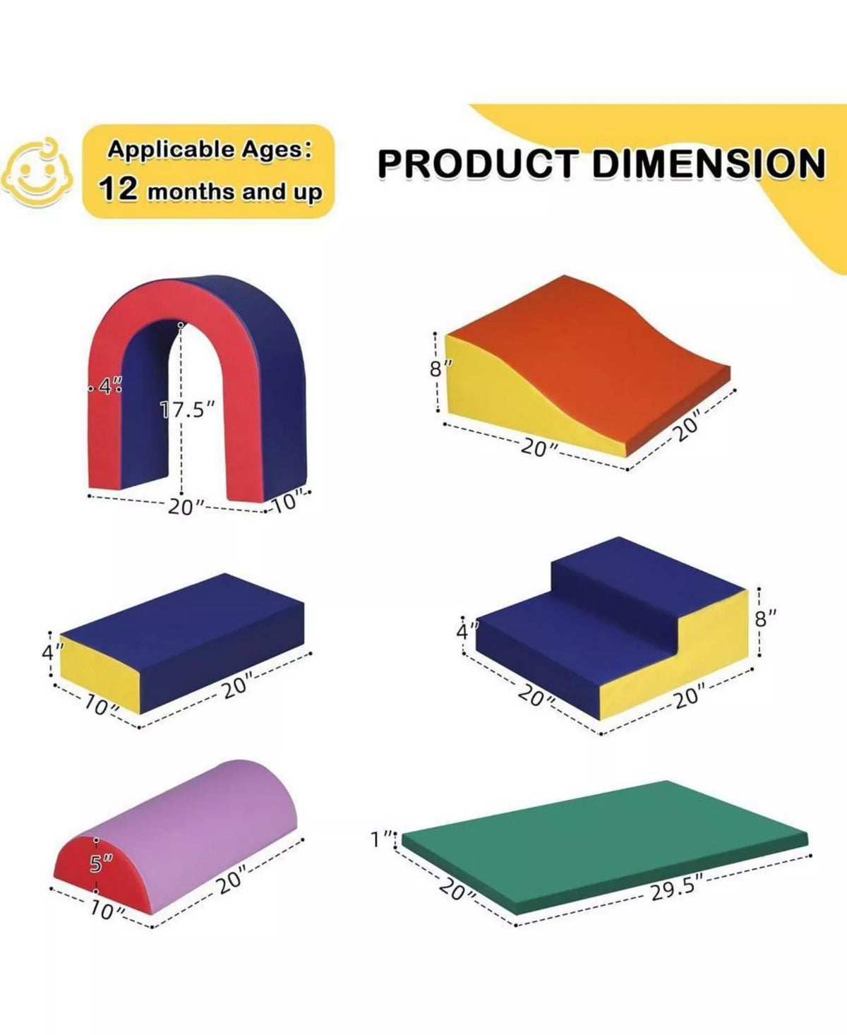 10-Piece Climb and Crawl Activity Play Set, Soft Foam Block for Climbing, Crawling and Sliding