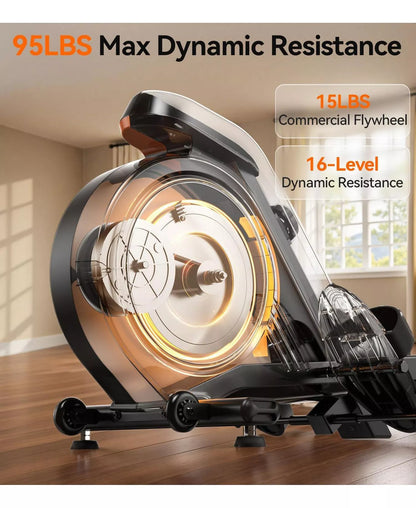 Pro Max Magnetic Rowing Machine, Enhanced Magnetic Resistance, Bluetooth and App Supported, Comfortable Seat Cushion