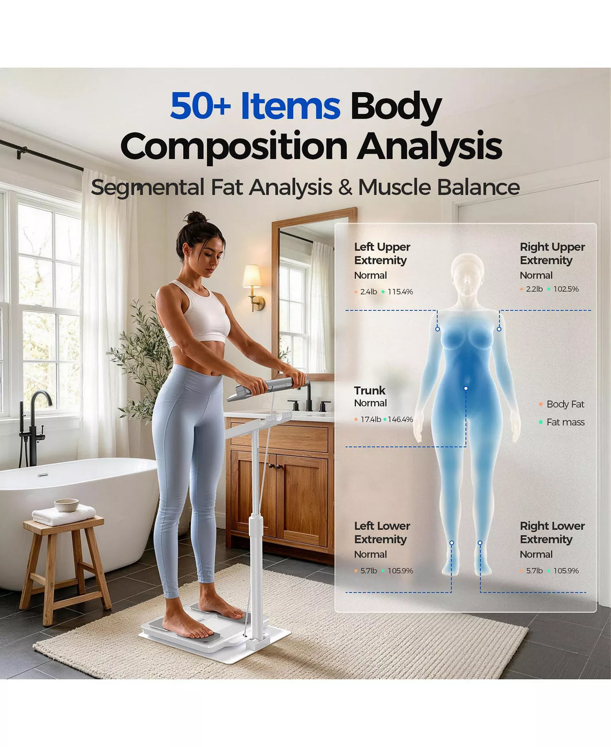 8-Electrode Smart Body Fat Scale with Handheld Handle, Dual-Frequency BIA, 50+ Body Metrics, Bluetooth App