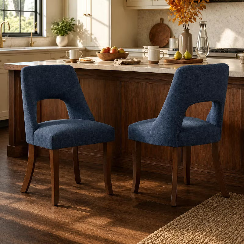 LauKingdom 19.7" Seat Height Set of 2 Chenille Dining Chairs with Curved Solid Wood Legs for Dining Room and Kitchen