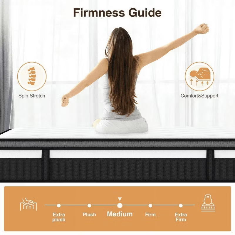Queen Mattress in a Box - 14 inch Queen Size Mattress Gel-Infused Memory Foam & Pocket Coils, Medium-Firm, Cooling, CertiPUR-US Certified