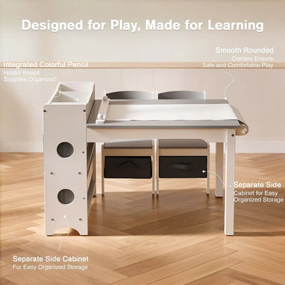 3-in-1 Kids Table and 2 Chairs Set with Storage, Removable Top and Chalkboard for Art, Crafts, and Reading