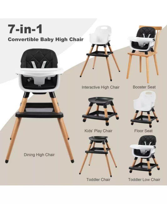 7-in-1 Convertible Baby High Chair with Removable Tray and 5-Point Harness