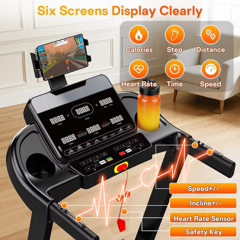15% Auto Incline Treadmills for Home with Handle, 4 in 1 Portable Treadmill with Incline, Foldable Treadmill with 6 Screen, 105 Preset Programs, 350Lb