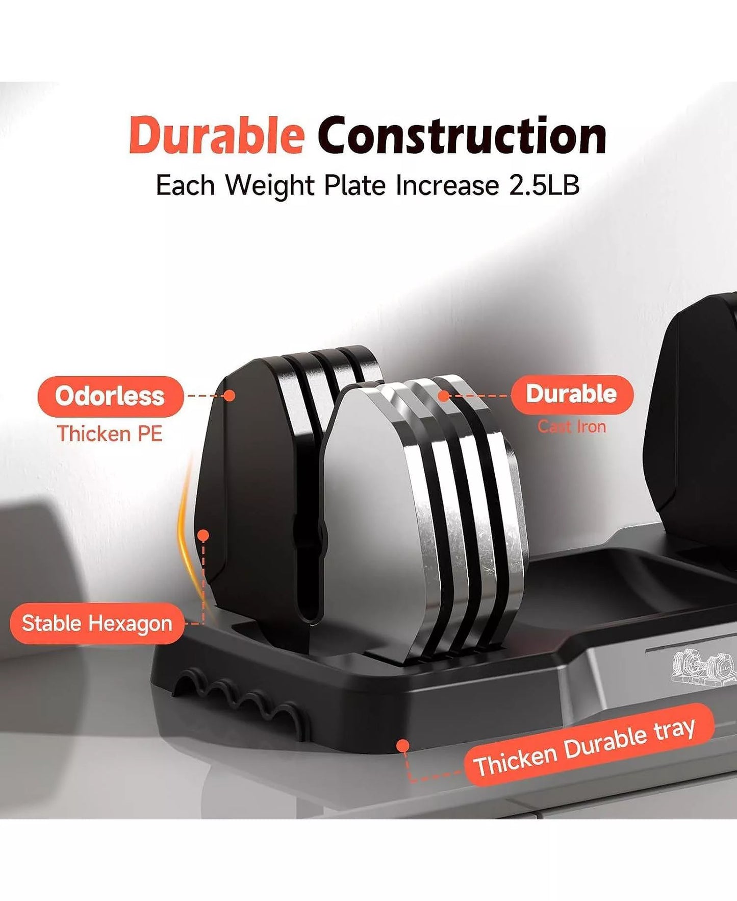 15LB to 55LB Adjustable Dumbbell Set Pair 5-Level Weights Anti-Slip Handle Full Body Workout Equipment