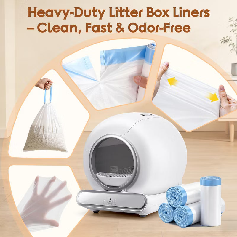 80 PACK Cat Litter Box Liners, Tear Resistant Heavy Duty Cat Litter Bags with Drawstring, Easy Cleanup