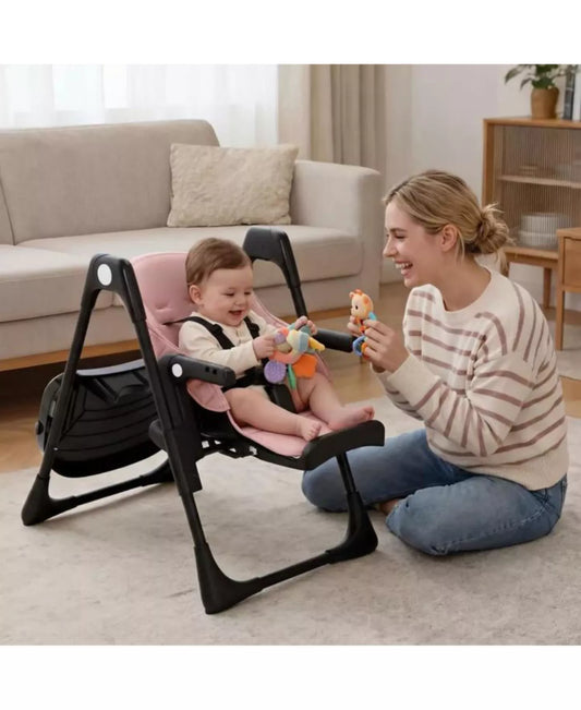 BabyKinder King Convertible Baby High Chair with Wood Grain Removable Double Tray and Easy Clean Design