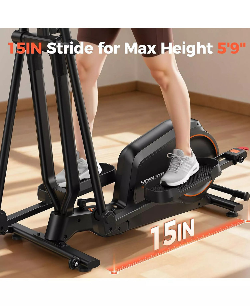 Foldable Elliptical Machine for Home, 15IN Stride Compact Folding Cross Trainer with 16 Magnetic Resistance Levels