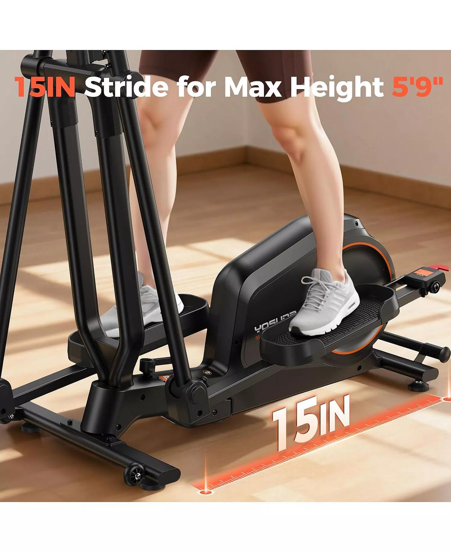 Foldable Elliptical Machine for Home, 15IN Stride Compact Folding Cross Trainer with 16 Magnetic Resistance Levels