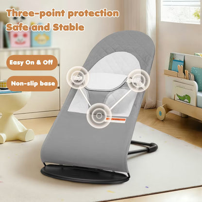 Kmaier Baby Rocker Chair with 3 Modes, Rocker and Stationary Options, Infant Chair with Hanging Toys, Baby Bouncer, Organic Oat