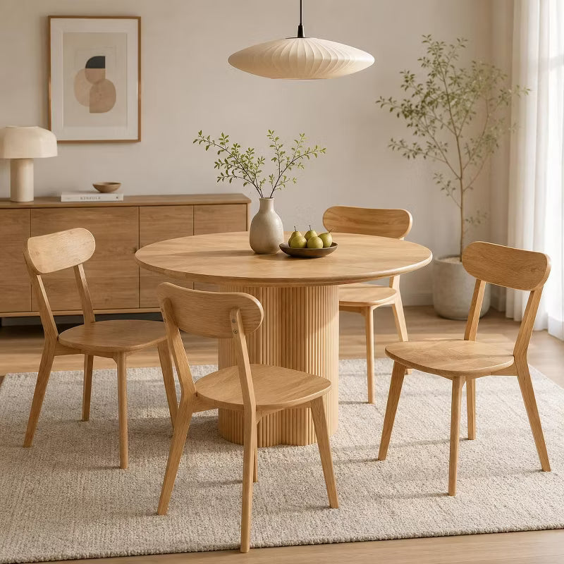 100% Natural Wood Dining Chairs, Mid Century Modern Accent Chairs with Ergonomic Curved Back, Kitchen, Dining Room & Living Space