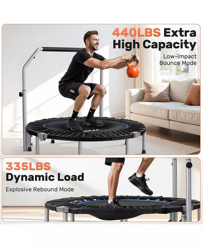 SP2 48 Inch Foldable Rebounder Mini Trampoline for Adults, 440LBS with Adjustable Padded Handle for Indoor/Outdoor Training