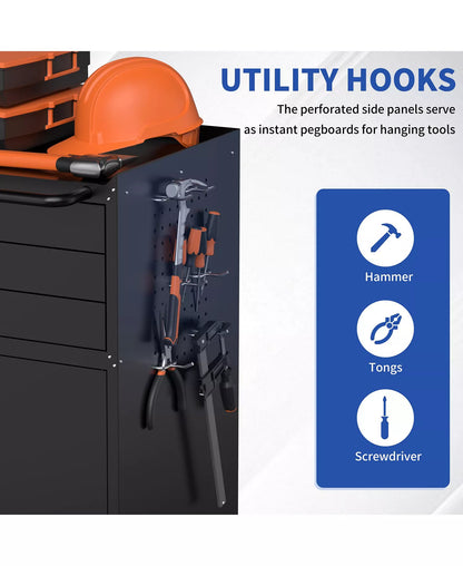 34" Rolling Metal Tool Cabinet - Mobile Workbench with 3 Drawers and Locking Doors