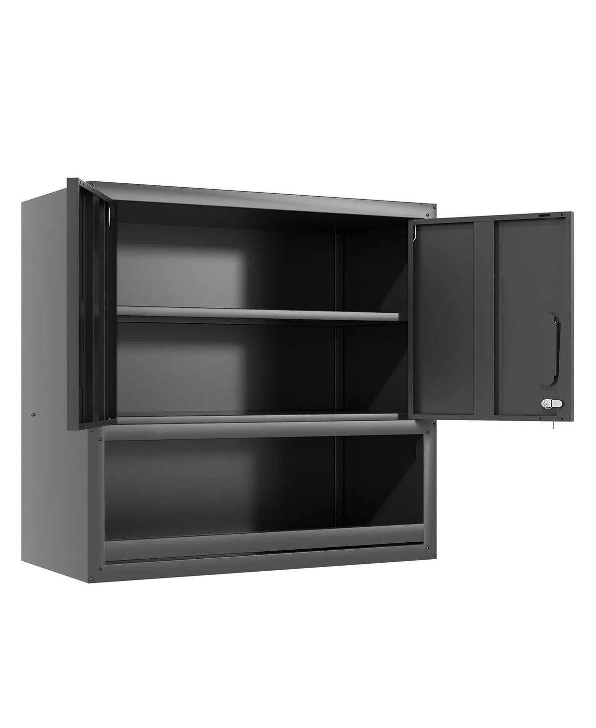 30" Wall Mounted Metal Cabinet 2 Locking Doors Open Drawer Garage Storage