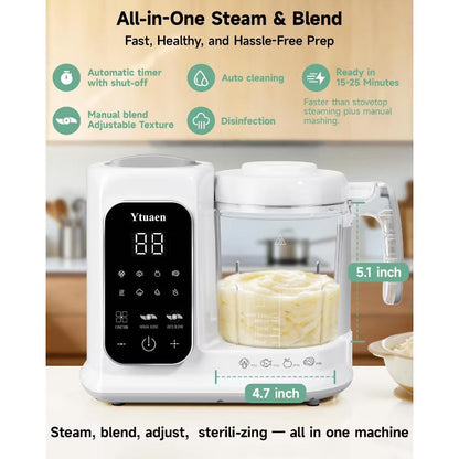 Baby Food Maker with Steam Basket, One-Touch Cooking, Blending and Self-Cleaning.