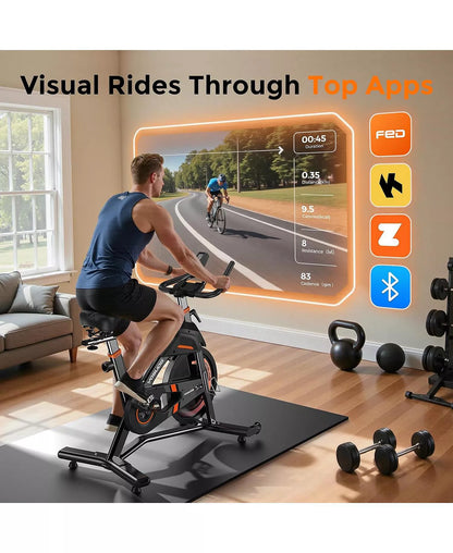 Light Commercial Exercise Bike, 50LB Flywheel, 100-Level Magnetic Resistance, 400LB Capacity, Bluetooth, 20dB Quiet