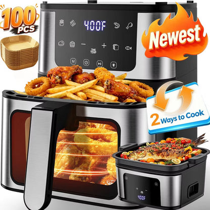 Air Fryer 7.5 QT Large Capacity Digital Hot Air Oven with Window & Light, Family Size Oil-Free Air Fryer with 8 Presets,100 Liners