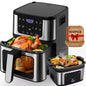 2-in-1 Air Fryer Grill, Famistar 7.5 QT Large Capacity, Clear Window, 8 Presets, Healthy Low-Oil Meals, Electric Grill for Family