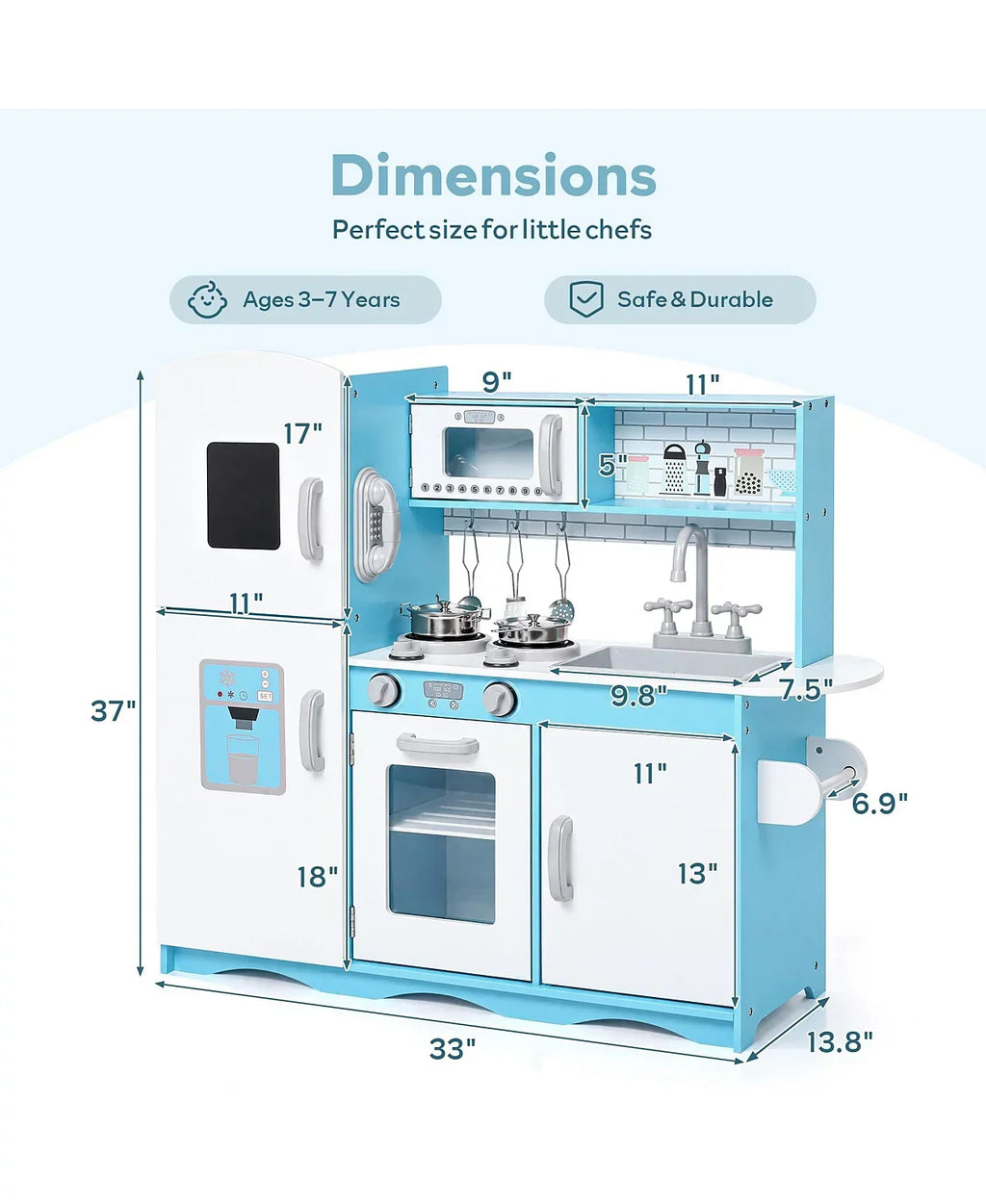 Wooden Kids Play Kitchen, Toy Kitchen Playset, w/Oven, Microwave, for Boys Girls Age 3+