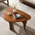 34 Inch Oval Coffee Table Mid Century Modern Walnut Wood Cocktail Table with Triangular Base for Living Room Apartment