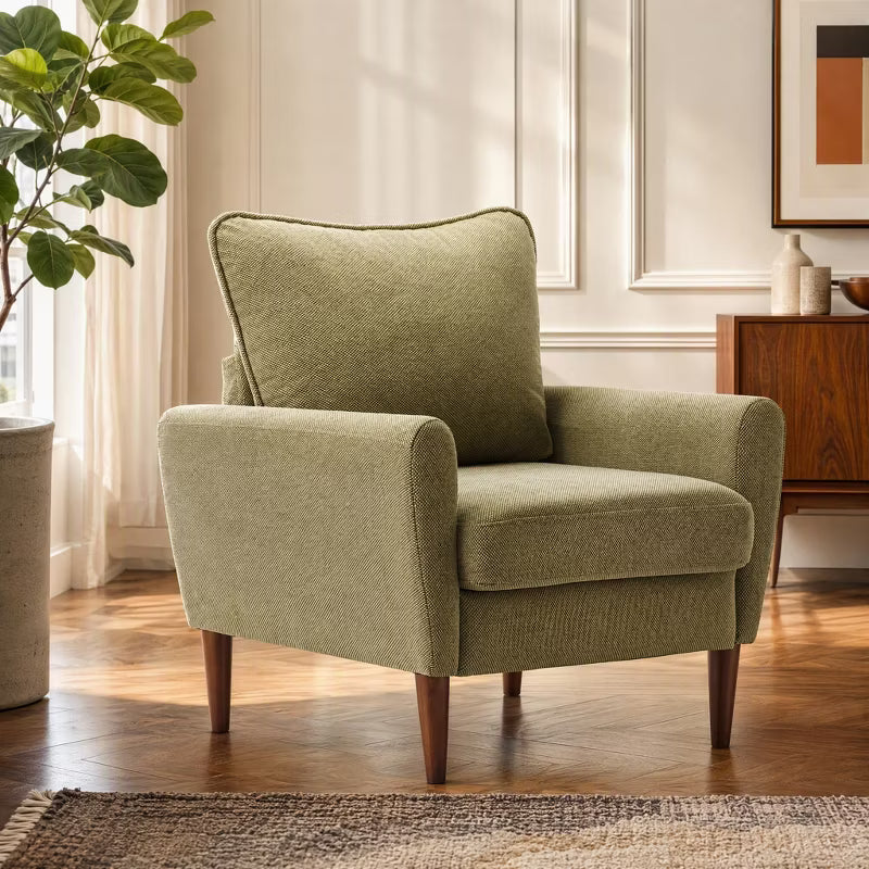 Mid-Century Accent Chair,Comfy Upholstered Reading Accent Chairs for Bedroom,Single Sofa Chair with Wood Legs