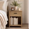 Modern Wood Nightstand with Drawer and Open Shelf, Bedside Table for Dorm Decor, Apartment & Bedroom, Natural Brown Storage End Table