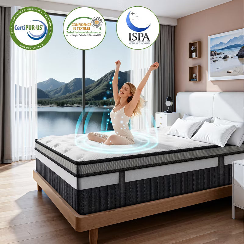 14 Inch King Size Hybrid Mattress,Medium Firm Gel Memory Foam Bed in a Box with Pocket Springs, Cooling Breathable Fabric, Motion Isolation