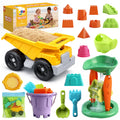 23 Pcs Beach Toys for Kids Sand Toys with Construction Cars Castle Bucket Shovels & Sand Castle Building Kit Molds, Sandbox Toy for Summer Water Play, Travel, Fishing