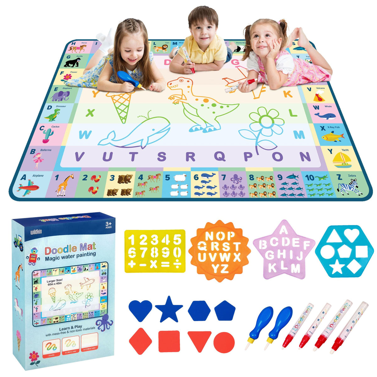 Doodle Mat ¨C Extra Large 60 x 42 Inch Water Drawing Mat for Kids, Educational Learning Toy with Letters & Numbers, Mess-Free Coloring for Toddlers & Preschoolers - Alphabet Adventure