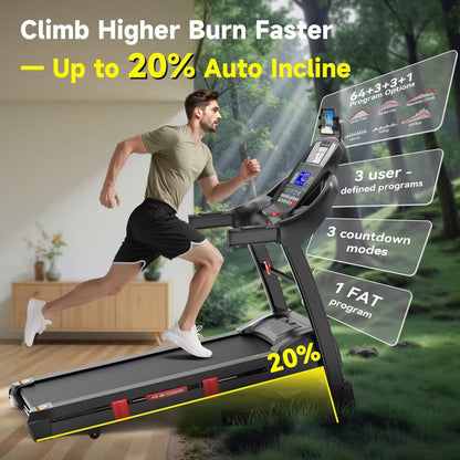 5.1HP Folding Treadmill 400 lbs Capacity for Home, 20% Auto Incline, Walking & Running, 18’’ Wide Belt