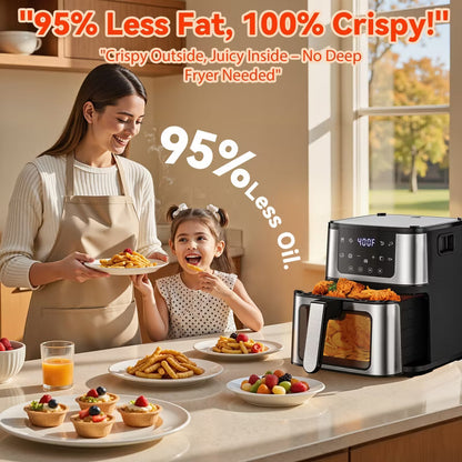 2-in-1 Air Fryer Grill, Famistar 7.5 QT Large Capacity, Clear Window, 8 Presets, Healthy Low-Oil Meals, Electric Grill for Family