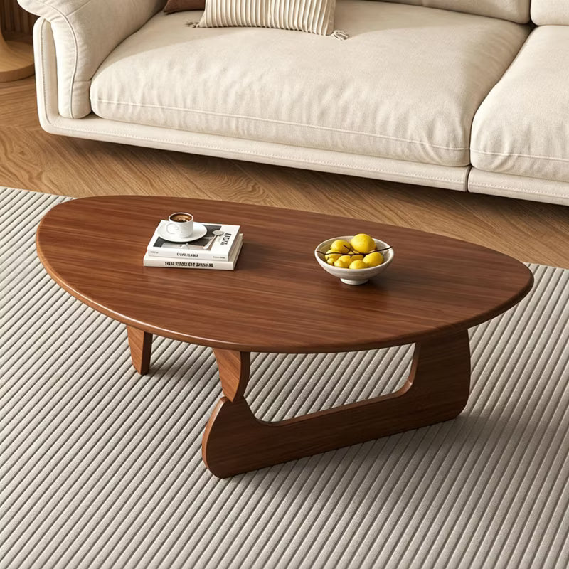 34 Inch Oval Coffee Table Mid Century Modern Walnut Wood Cocktail Table with Triangular Base for Living Room Apartment