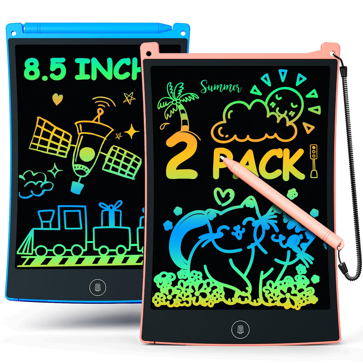 2 Pack LCD Writing Tablet with Stylus, 8.5 inch Colorful Doodle Board Drawing Pad for Kids, Travel Games Activity Learning Toys, Birthday Gift for Age 3 4 5 6 7 8 Year Old Boys Girls