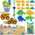 22 Pcs Dinosaur Beach Toys for Kids Ages 4-8 Collapsible Sand Toys with Construction Cars Silicone Bucket Shovels & Sand Castle Building Kit Molds, Sandbox Toy for Summer, Travel, Fishing