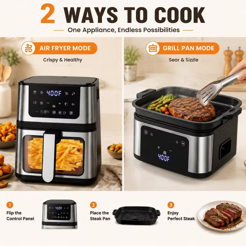 Air Fryer 7.5 QT Large Capacity Digital Hot Air Oven with Window & Light, Family Size Oil-Free Air Fryer with 8 Presets,100 Liners