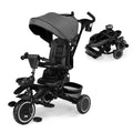Kinder King Kids Tricycle, 8 in 1 Folding Toddler Trike w/Adjustable Push Handle, Rotatable Seat, Adjustable Canopy, Bell, Five-Point Harness, Storage, Bike Tricycle for Toddlers 1-3, Grey