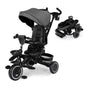 Kinder King Kids Tricycle, 8 in 1 Folding Toddler Trike w/Adjustable Push Handle, Rotatable Seat, Adjustable Canopy, Bell, Five-Point Harness, Storage, Bike Tricycle for Toddlers 1-3, Grey