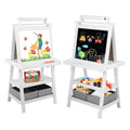 3 in 1 Kids Art Easel w/Storage, Double-Sided Magnetic Whiteboard & Chalkboard, Dry-Erase Board w/Paper Roller, Toddler Children Standing Easel for Painting & Drawing, Accessories, White