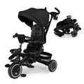 Kinder King Kids Tricycle, 8 in 1 Folding Toddler Trike w/Adjustable Push Handle, Rotatable Seat, Adjustable Canopy, Bell, Five-Point Harness, Storage, Bike Tricycle for Toddlers 1-3, Black