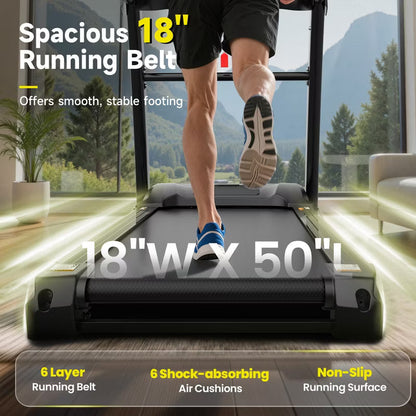 5.1HP Folding Treadmill 400 lbs Capacity for Home, 20% Auto Incline, Walking & Running, 18’’ Wide Belt