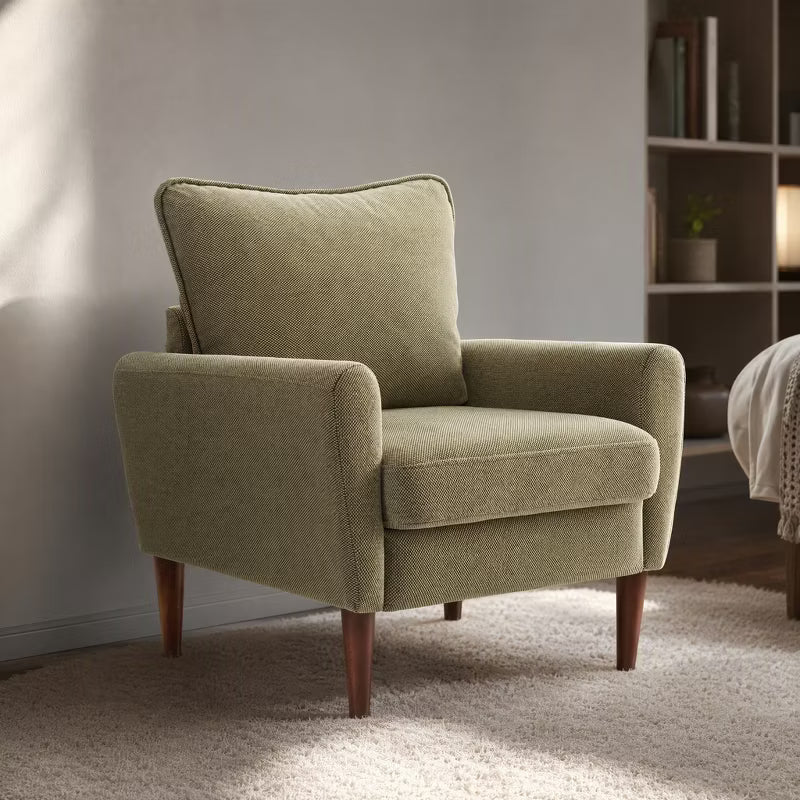 Mid-Century Accent Chair,Comfy Upholstered Reading Accent Chairs for Bedroom,Single Sofa Chair with Wood Legs