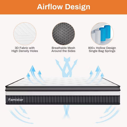 14 Inch King Size Hybrid Mattress,Medium Firm Gel Memory Foam Bed in a Box with Pocket Springs, Cooling Breathable Fabric, Motion Isolation